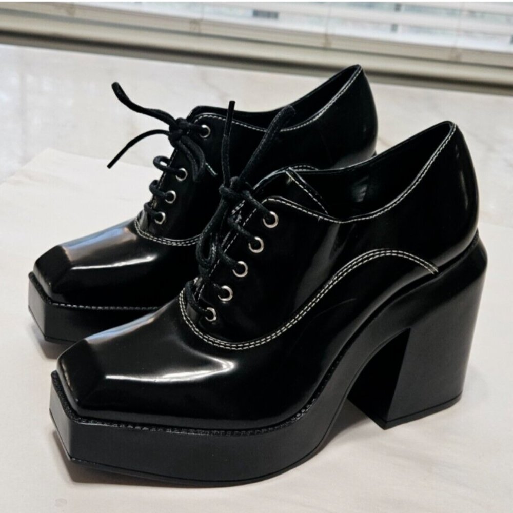 NEW Gianni Bini Women’s Platform Oxford Heel Black Lace-Up Shoes Vintage Style